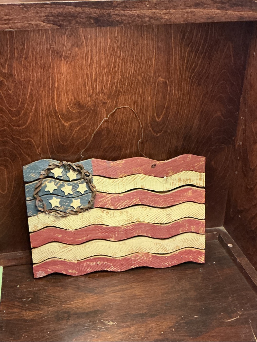 Rustic Red,Cream White, Blue ,Wooden Flag Wall Decor